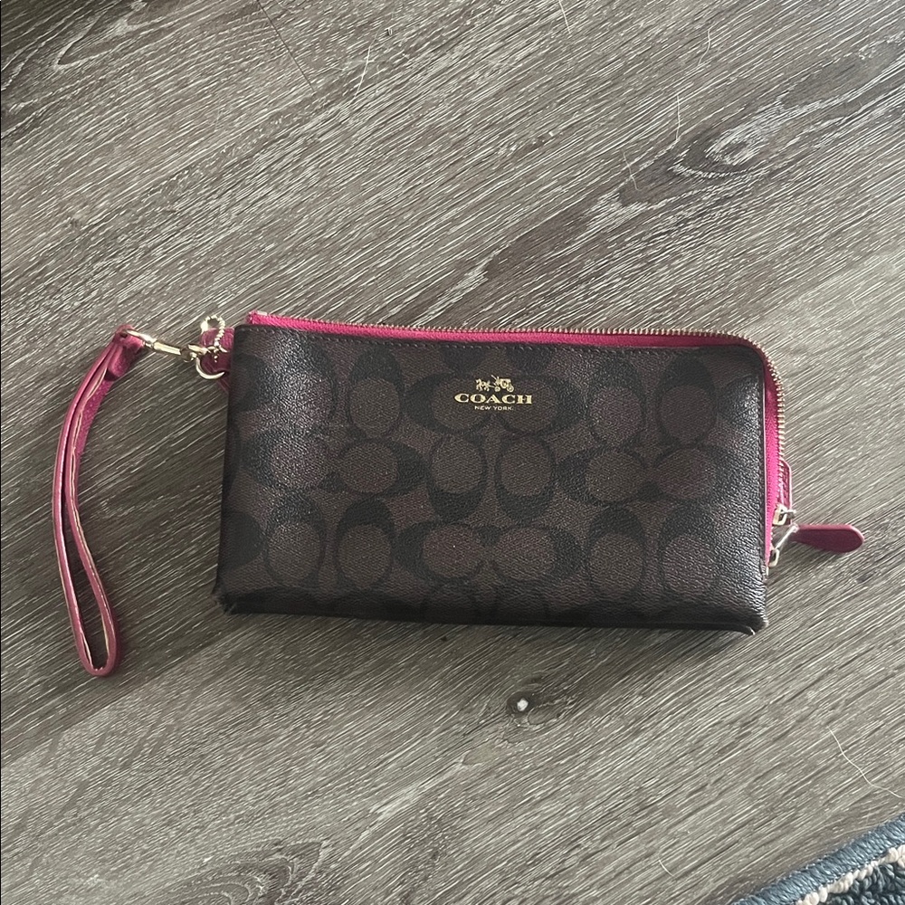 Coach Signature Brown and Pink Wristlet